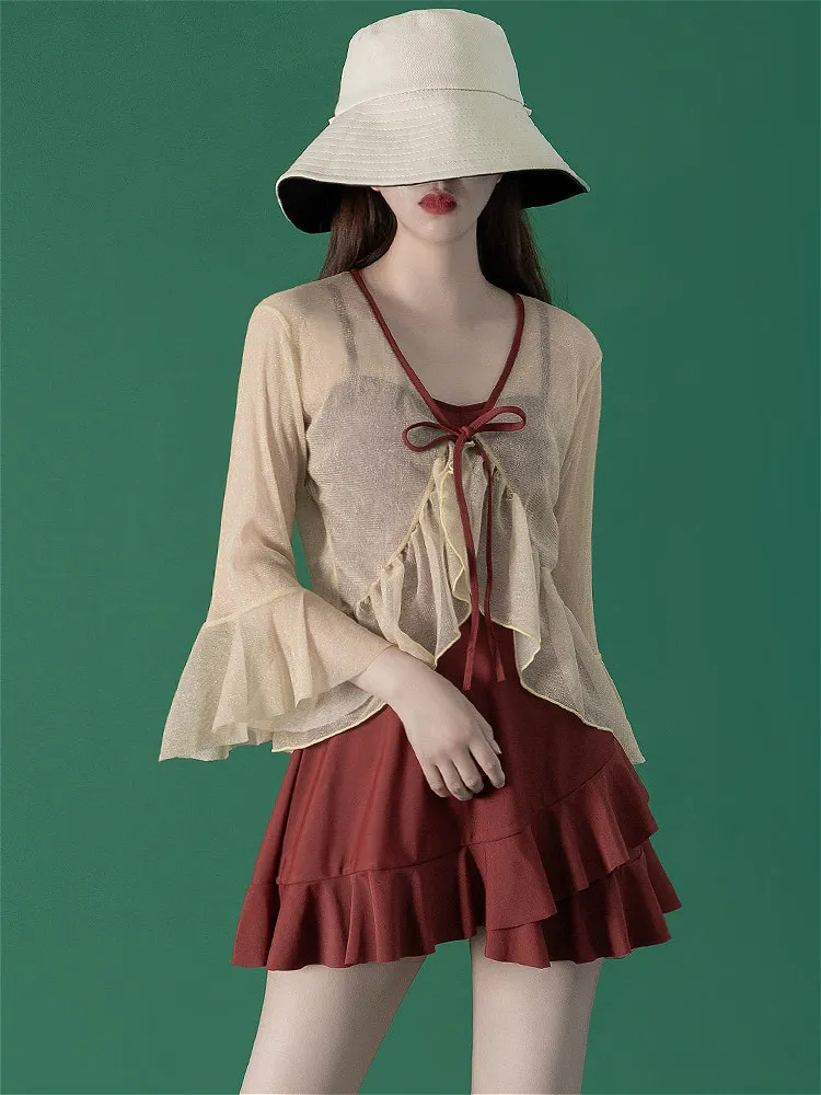 

Xu Su Su 2025 New plus Size Swimsuit Women's Thermal Spring Sle Swimwear V-Ne Long Sve Sun Protection