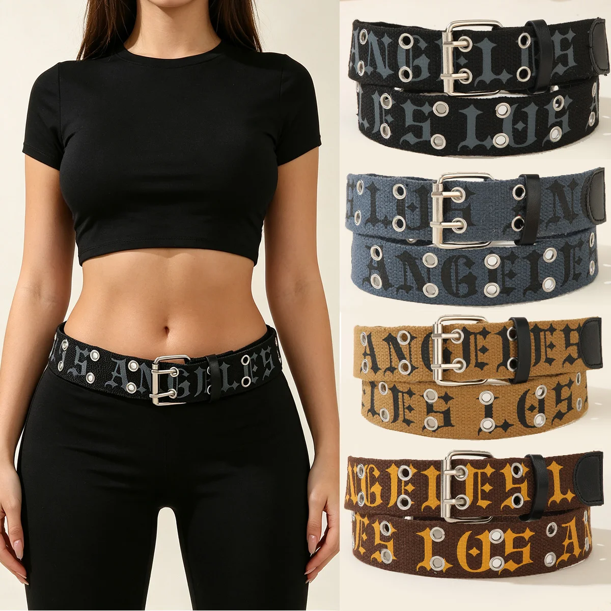 Fashion Retro Unisex Belts Double Pin Buckle Design Canvas Belts Men Belt Trend Casual Simple Men & Women Jeasn Belts