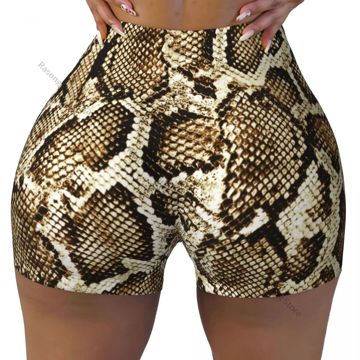 Sexy Strakke Hippe Sportshorts Slangenpatroon Fitness Comfortabele Yogashorts Voor Dames