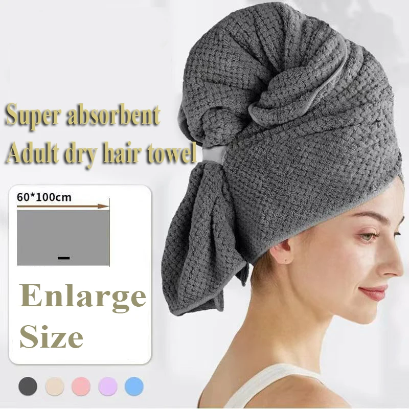 Large Solid Color Water Absorbent Hair Drying Towel Microfiber Hair Towel Wrap With Elastic Strap Soft Quick Drying Towel