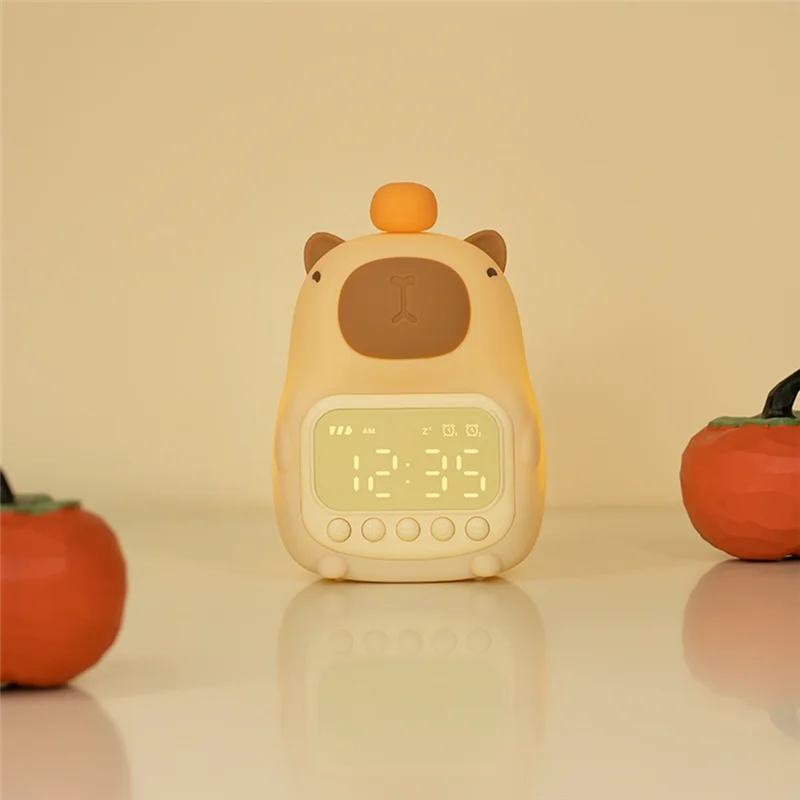ABRW-Capybara Sveglia con luce notturna Luce notturna con orologio digitale, Lampada decorativa da tavolo ricaricabile con luce notturna, Capybara