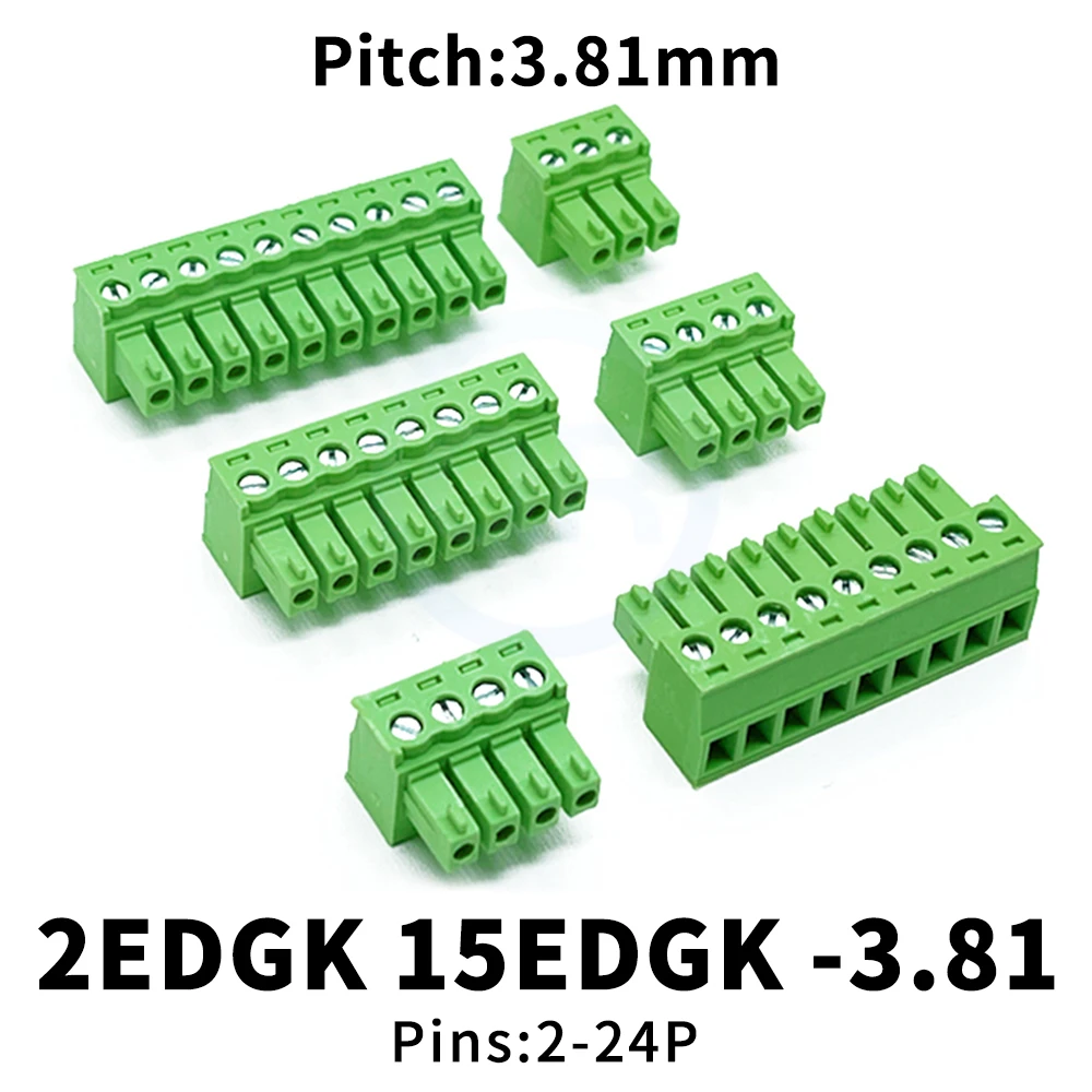 (5 Pcs) KF 2EDGK 3.81mm Plug-In Solderless Plug Green Phoenix Terminal Butt Hole Holder 2-24P 15EDGK 3.81