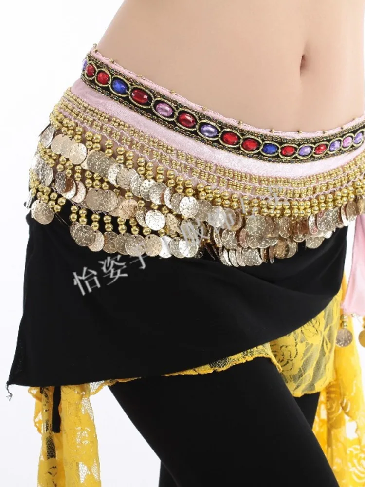 Sequins Flamco Arab Dance Hip Scarf Jazz Solid Color Chinese Folk Urban Latin Sexy Clothing Women Belly Costume Oriental Skirts