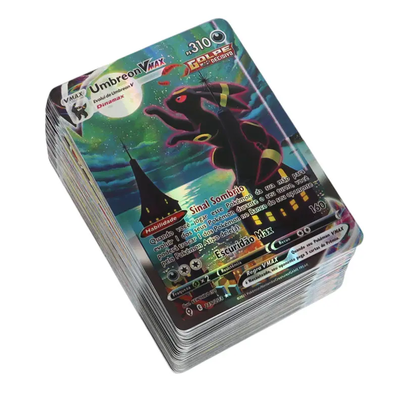 100Pcs Portuguese Pokemon Cards Holographic Vstar Vmax GX Letter with Rainbow Arceus Shiny Charizard trade card children toys