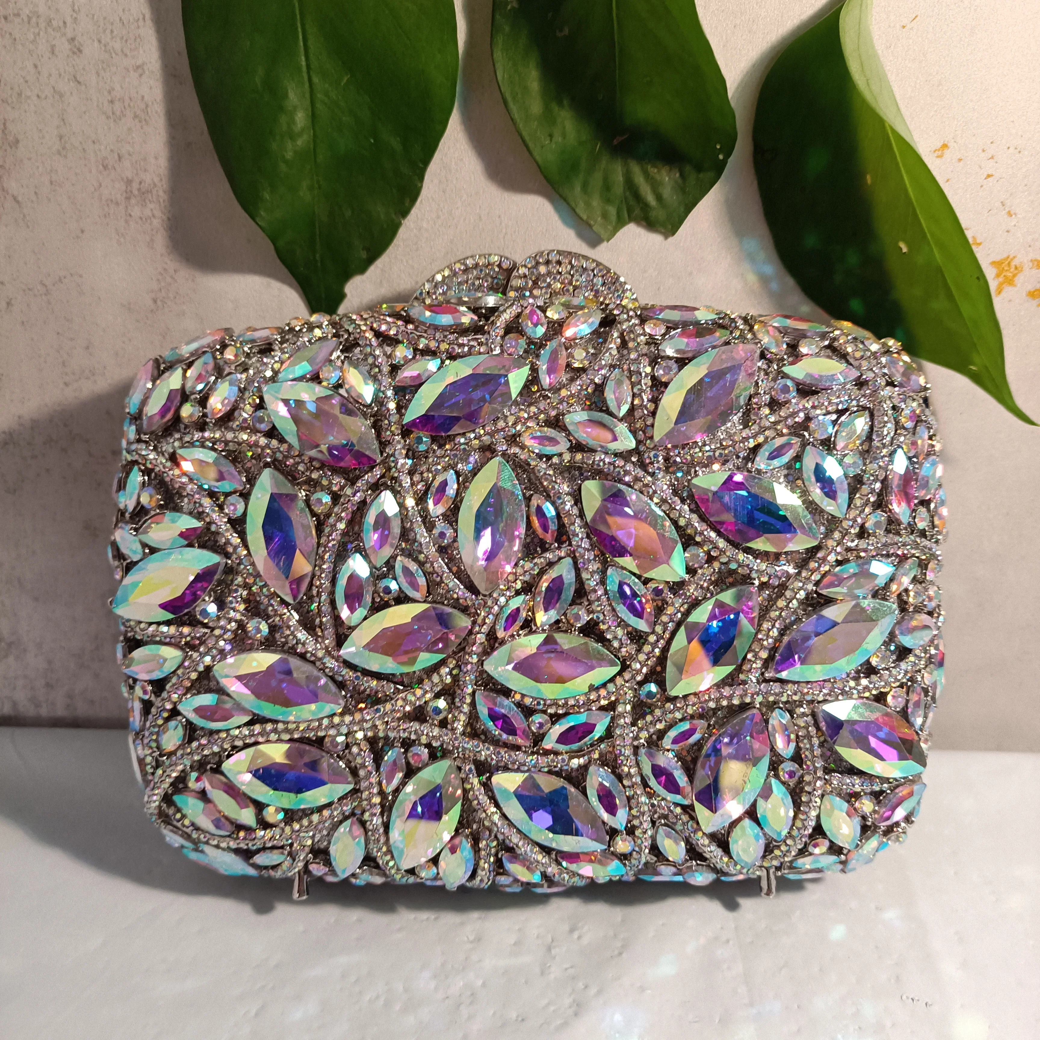 

XIYUAN Women AB Rhinestone Banquet Metal Handbag Dinner Party Diamond Big Size Evening Bag Wedding Bridal Gala Luxury Prom Purse