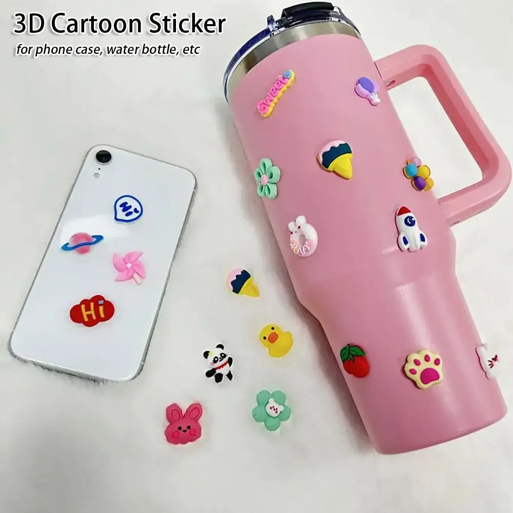 

4Pcs/Pack DIY Decoration Water Cup Stickers Hard Resin Soft Rubber Refrigerator 3D Cartoon Sticker Random Style Toy Accessories