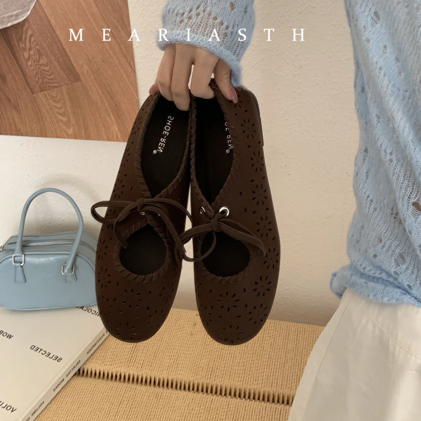 

Lace Up Purple hollow out Flats Shoes Women Loafers Rouned Toe Shallow Pu Leather Casual Shoes Ladies Spring Autumn Footwear New