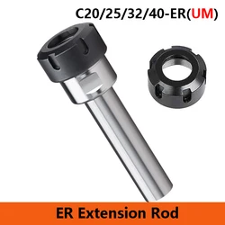 LIHAOPING C20 C25 C32 C40 ER25 ER32 UM ER Extension Rod Straight Shank 100mm 150mm CNC Collet Chuck Holder ER25UM ER32UM Nut