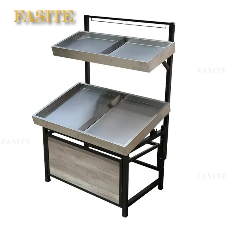 For Supermarket Steel Wood Fruit Vegetable Display Rack Single Double Layer Fresh Produce Storage Shelf Durable Grocery Store