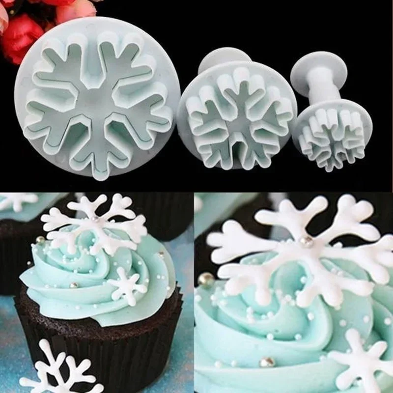 2026 3pcs/set Christmas Snowflake Fondant Cake Decorating Molds Handmade Cutter Plunger Mold Cookies Cutter Mould