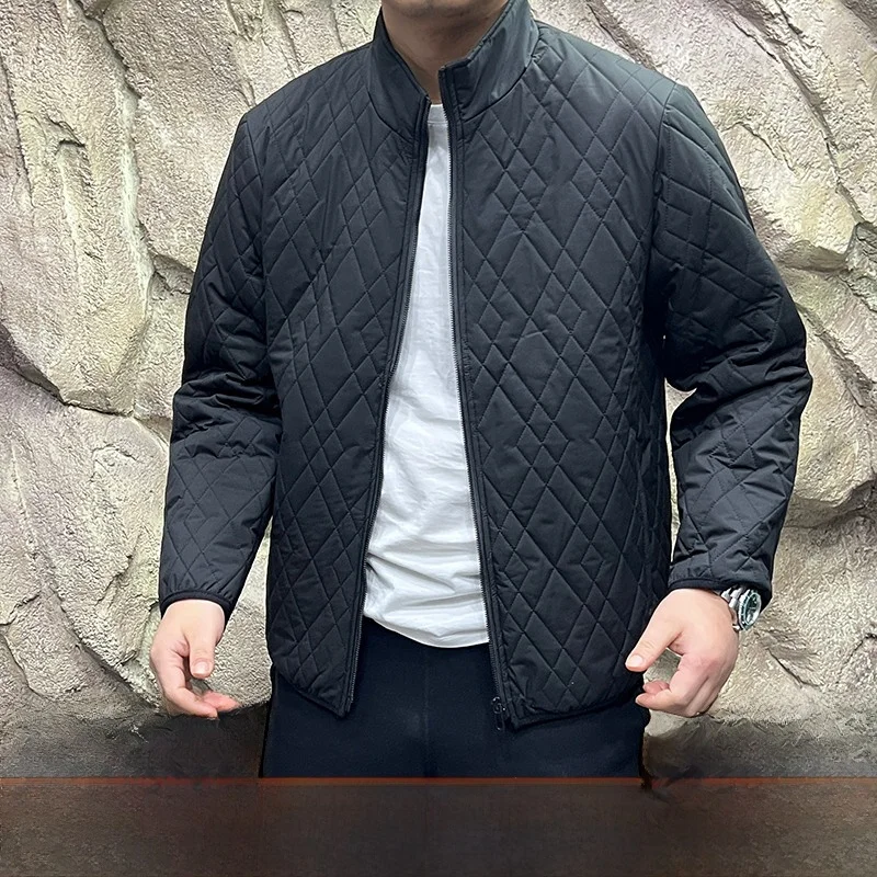 

Warm Cotton Jaet for Men Comfortable Quilted Diamond Patterned Stand Collar Autumn Winter Cotton Coat Stand Fit Long Sve