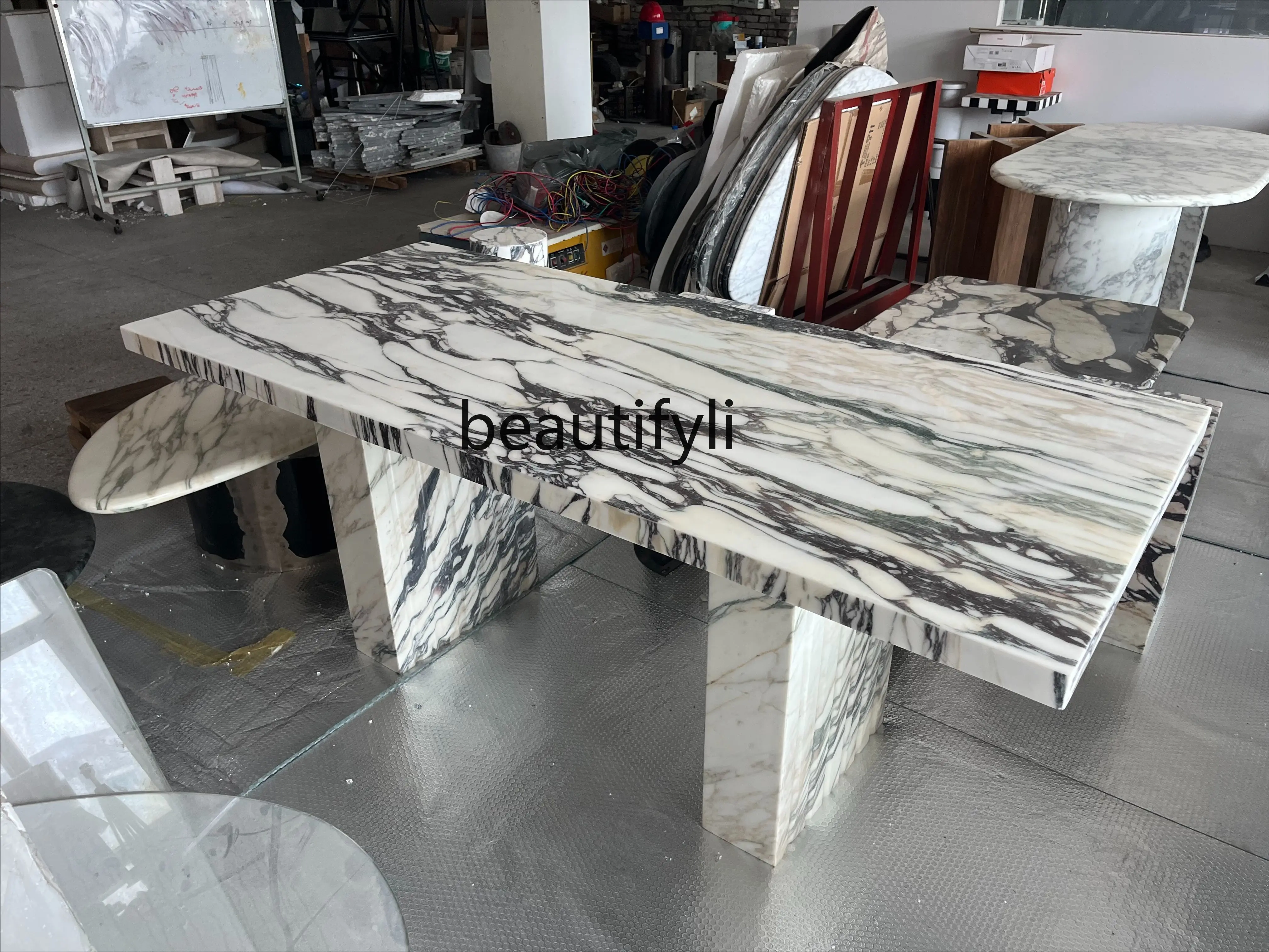 Natural Marble Dining Table Elegant High-End Rectangular Villa Large Apartment Dining Table