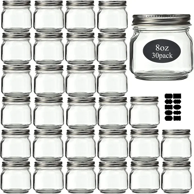 Jars 8 oz 30 Pack- Small Jars With Silver Lids -1/4 Quart Canning Jars| Storage Pickling Jars