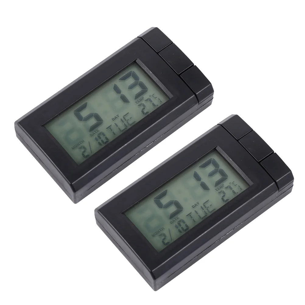 

2Pcs Car Clock Thermometer Digital Electronic Night Light Vehicle Abs Dash Mounted High Precision Temperature Meter Desk Clock