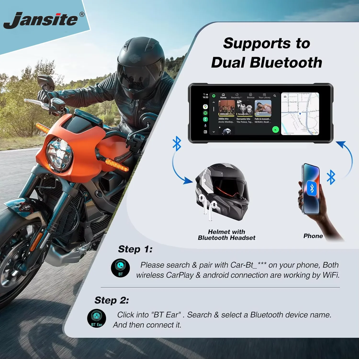 7 Inch Motorcycle Carplay Display GPS Navigation Wireless Apple Carplay Android Auto IPX7 Waterproof Portable DVR Touch Screen