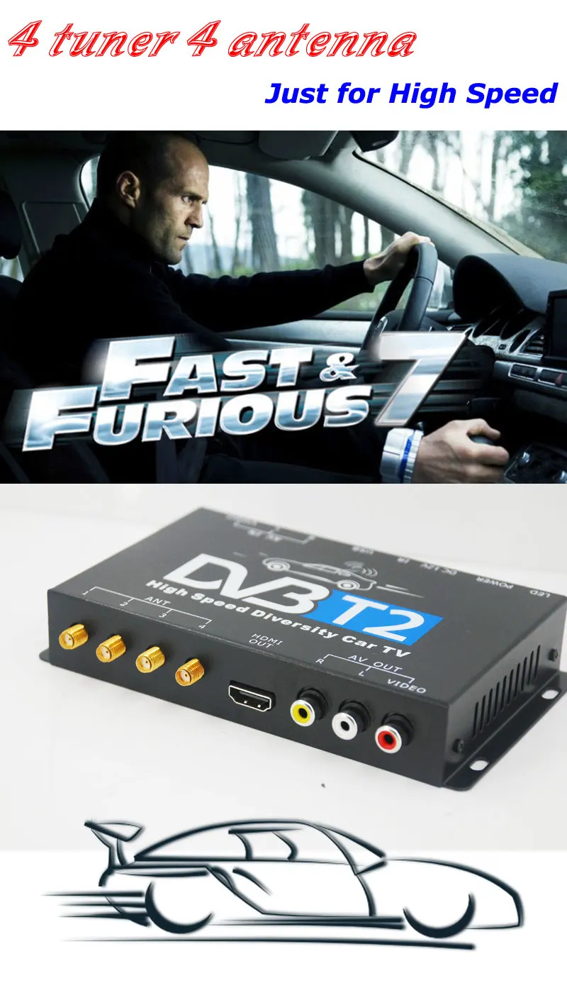 HDTV Car DVB-T2 DVB-T MULTI PLP Digital TV Receiver automobile DTV box  With 4 Tuner Antenna