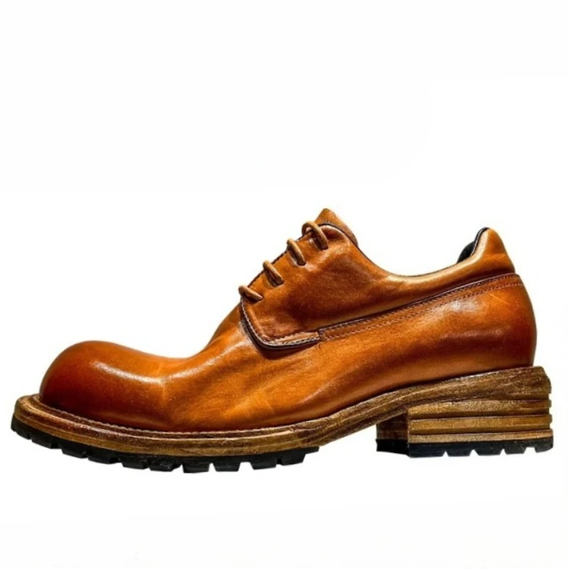 

Мужские туфли дерби из конской кожи в стиле ретро, дышащая кожа ручной работы из конской кожи, кожаные туфли Goodyear с подошвой из натуральной кожи