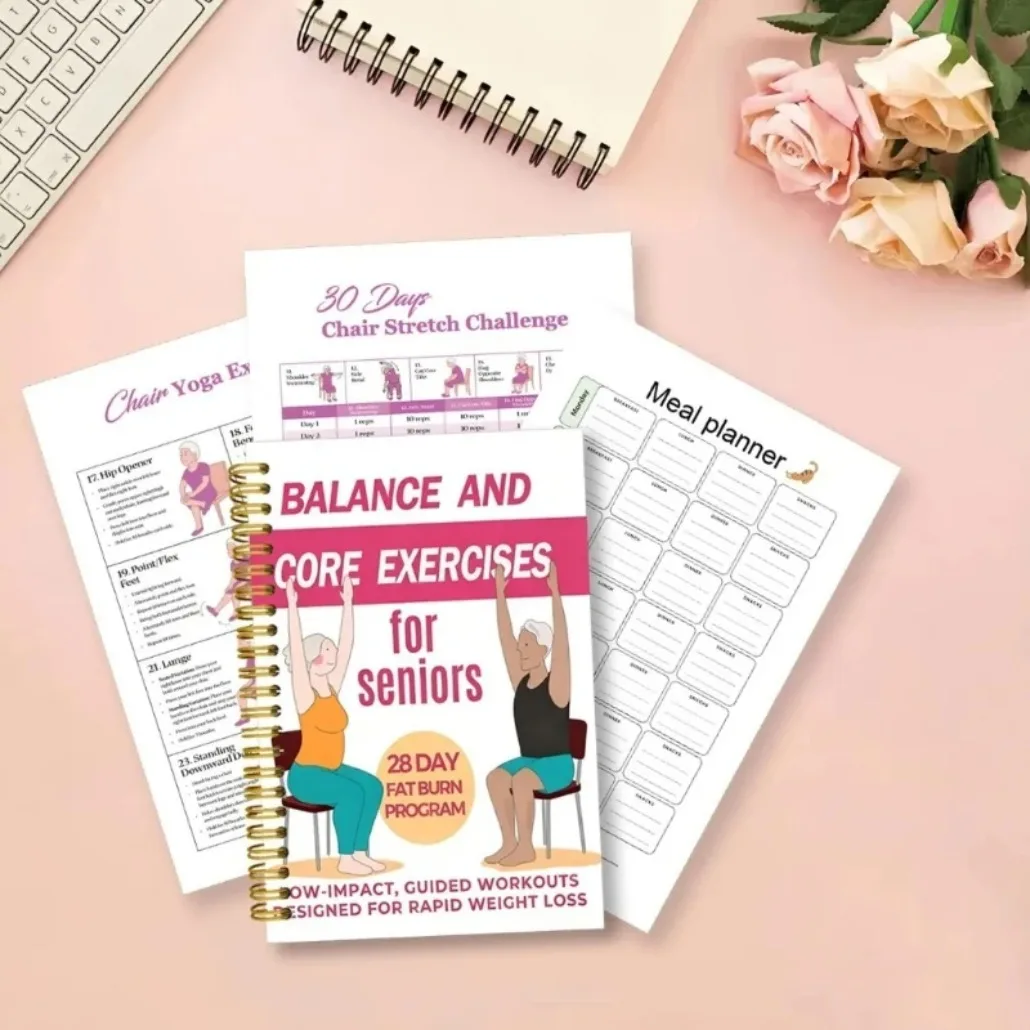 Chair Yoga Exercise Notebook For Seniors 50 Page Seated Yoga Guide, Fitness Planner Journal For Flexibility & Balance Training