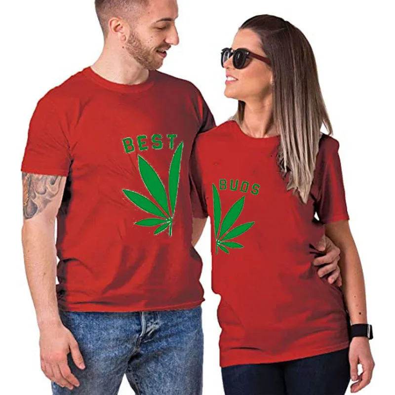 Best Buds Shirts Matching Couple Clothes His and Hers Outfits Marijuana Leaf Shirts Weed Print Tee Top Boyfriend Girlfriend Gift