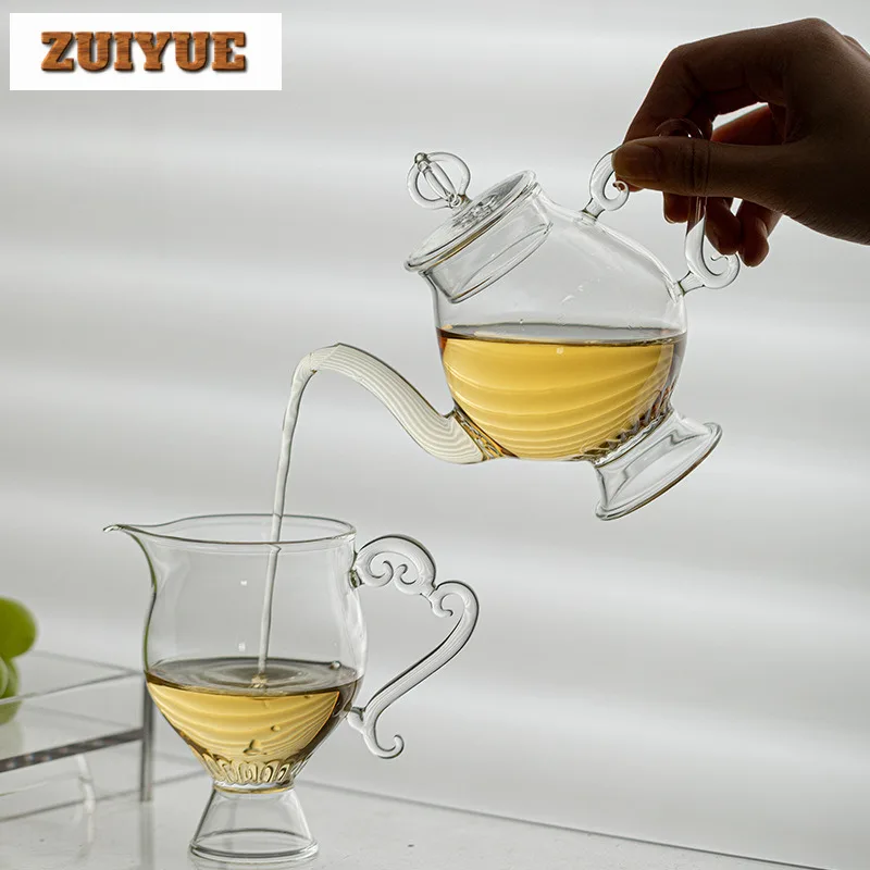 Chinese Tea Ceremony Glass Teapot Imitation Song Beauty Hand-held Pot Fair Cup Flower Tea Brewing Kettle Afternoon Tea Drinkware