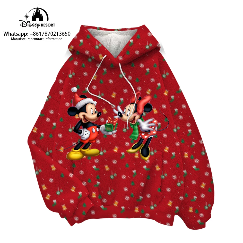 Loose Hoodie Women\'s Flannel Sweatshirt Winter Disney Minnie Minnie Christmas Wearable 3D Printed Blanket Pullover 2022