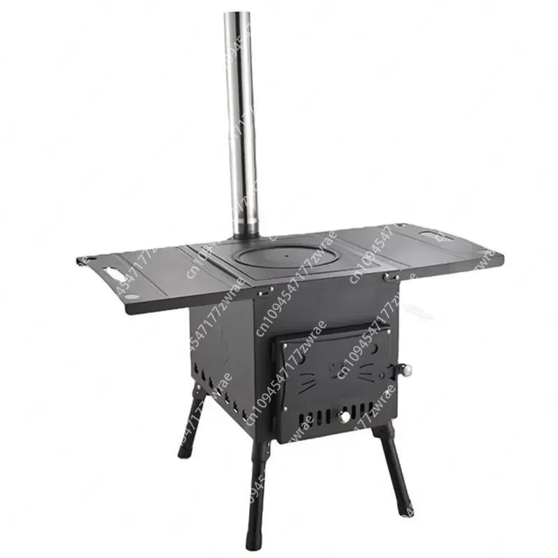 Wood Burning Camp with Chimney Pipes Portable Wood Burning Outdoor Stove Foldable Cast Iron Tent Stove for Heating and