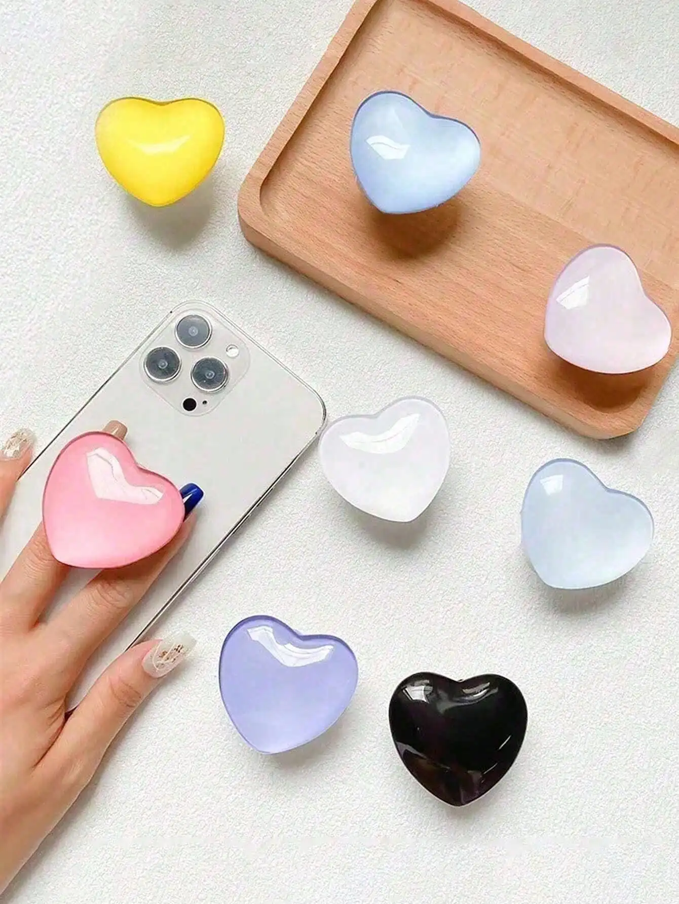1pc Glass Crystal Star Shaped Phone Grip Holder, Colorful Glass Heart Crystal Ball Design Ins Style Smartphone Expandable