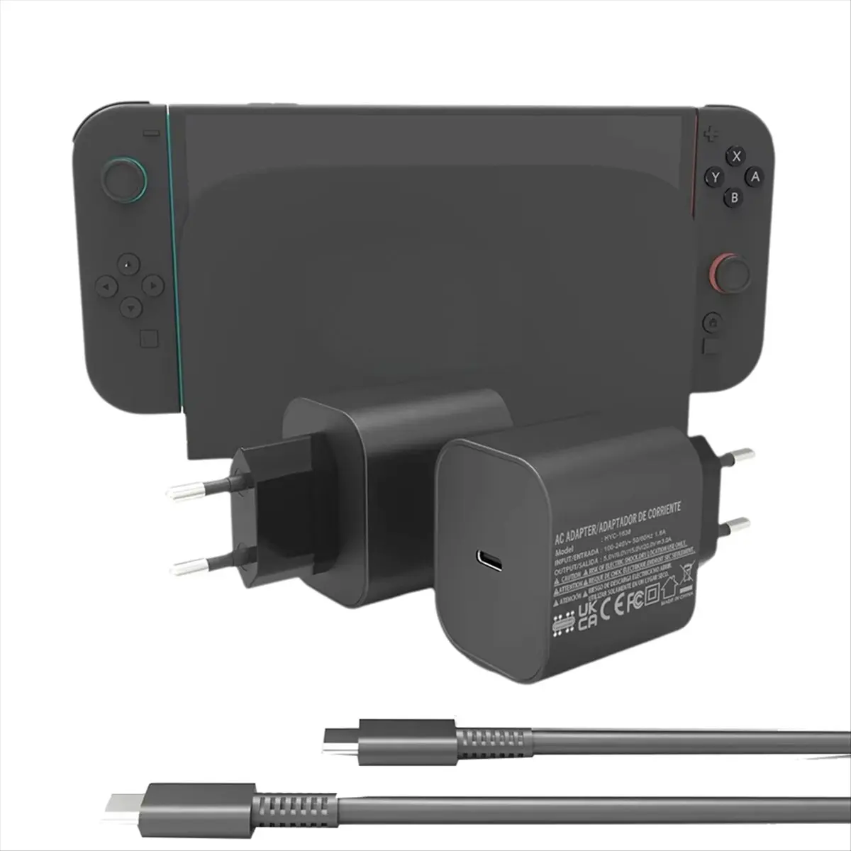 A85P 60W AC Charger Adapter Plug for Switch 2 USB Type C 20V/3A Power Supply with USB-C Charging Cable Support TV Mode (EU)