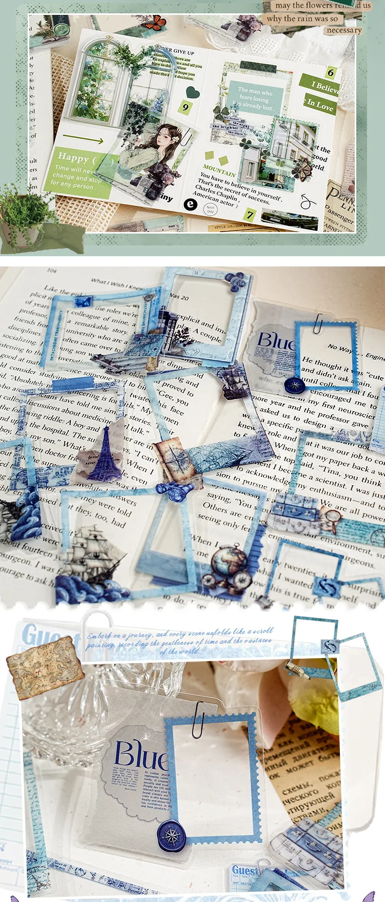 20PCS PET Frame Stickers for Scrapbooking, Self-Adhesive Scrapbooking Stickers Supplies Journal for Adult Card Making DIY