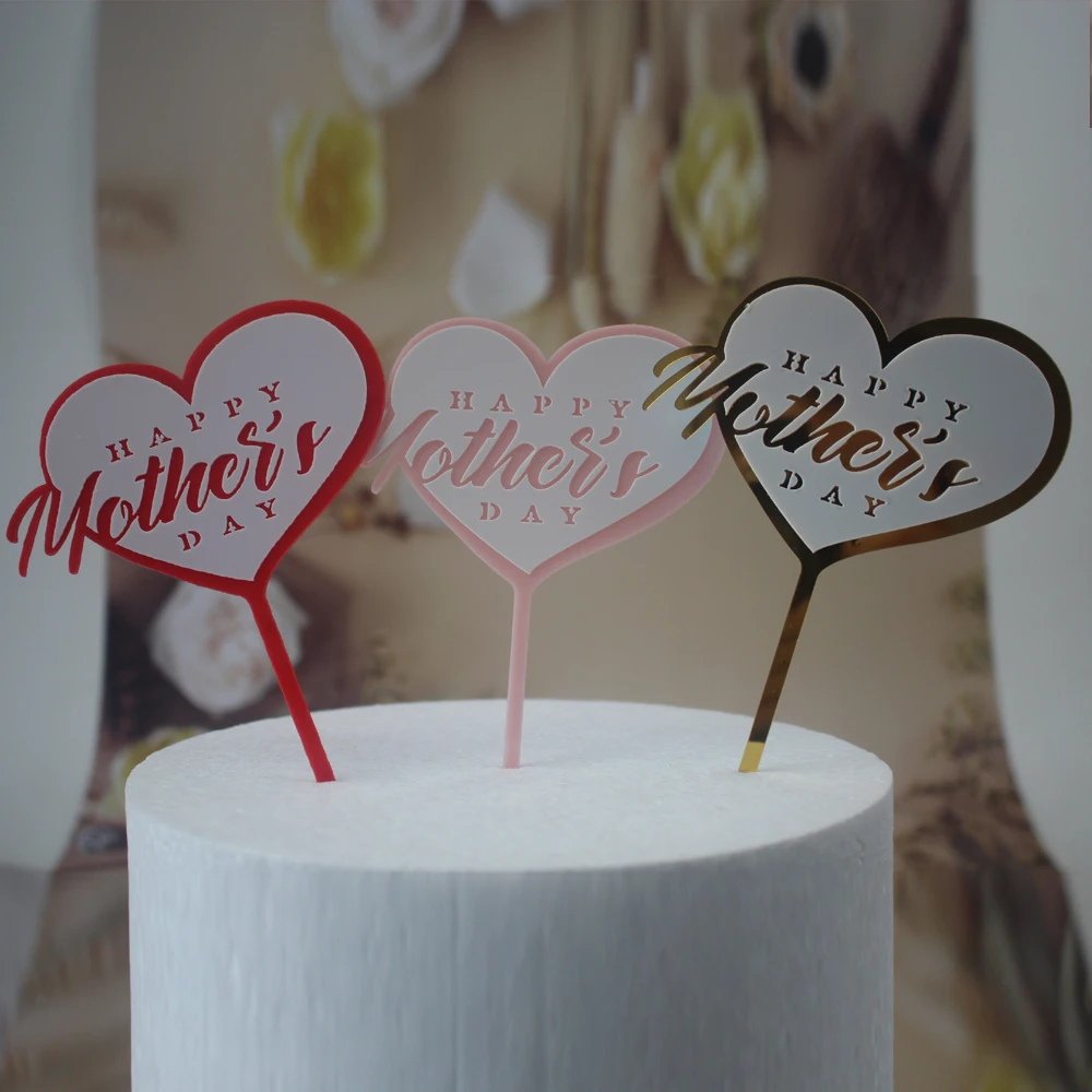 Happy Mother\'s Day Cake Topper Acrylic Cake Top Flag Cake Decorating Supplies For Mum Mother Birthday Celebration Party Decor