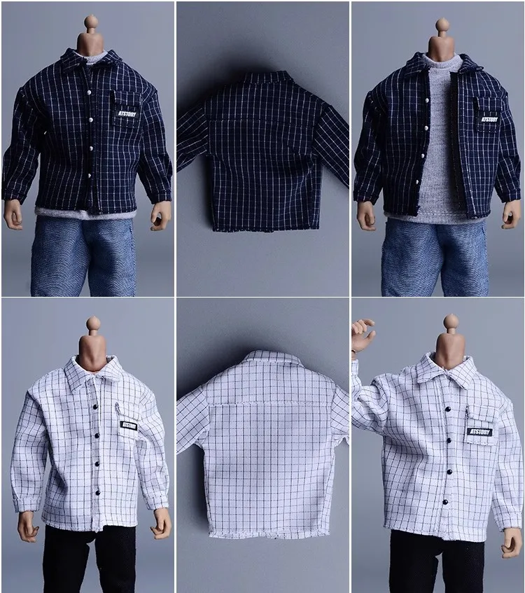 ATSTORY-Camisa de manga larga a cuadros a escala 1/12, soldado de moda, muñeca BJD, ropa de bebé, modelo de juguete, se adapta a 6 ", Notaman SHF Figma Body DIY