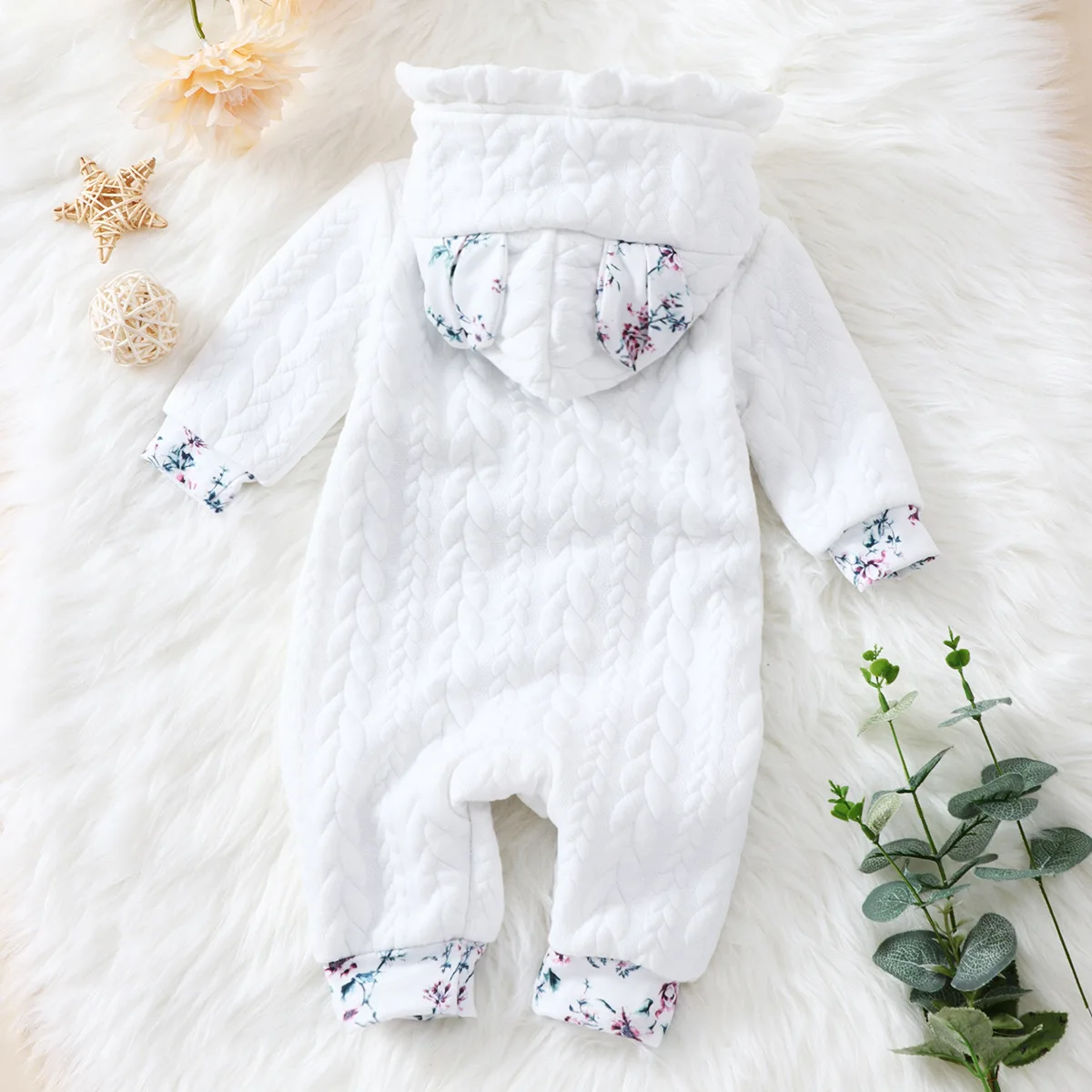 0-18 months Spring and Autumn New Newborn Baby Boys and Girls with Small Flower Ears Single breasted Long sleeved Cute jumpsuit