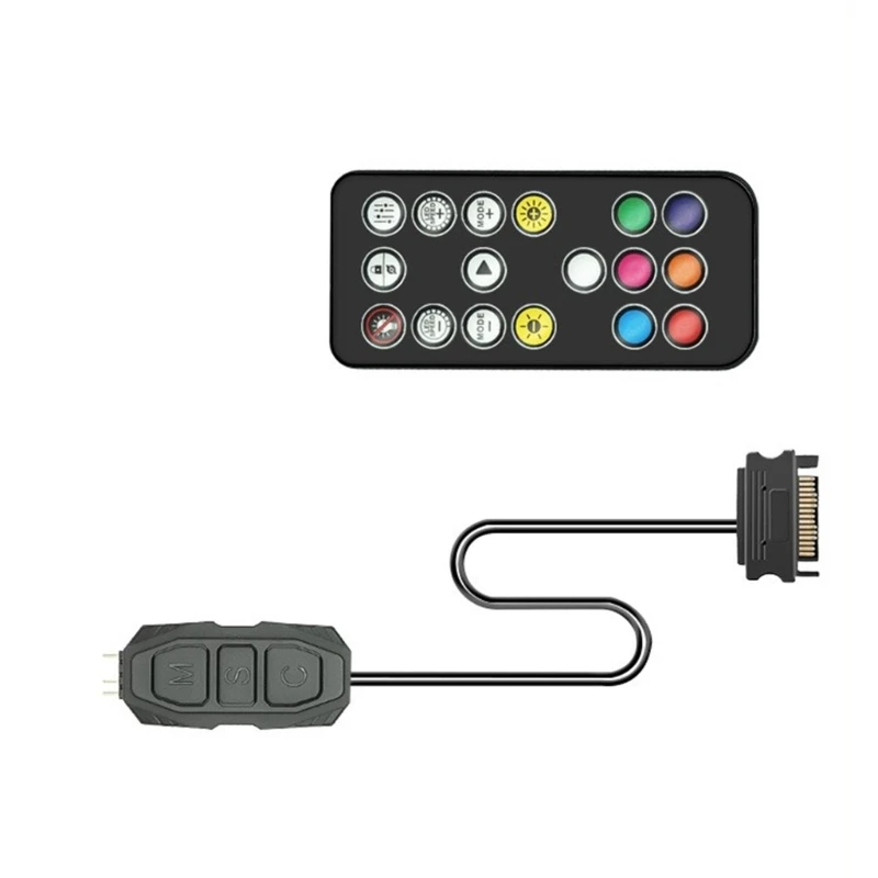 Computerventilator RGBs-controllerkit, 5V 3PIN ARGB-hub met afstandsbediening met 17 toetsen, SATA-voedingsaansluiting