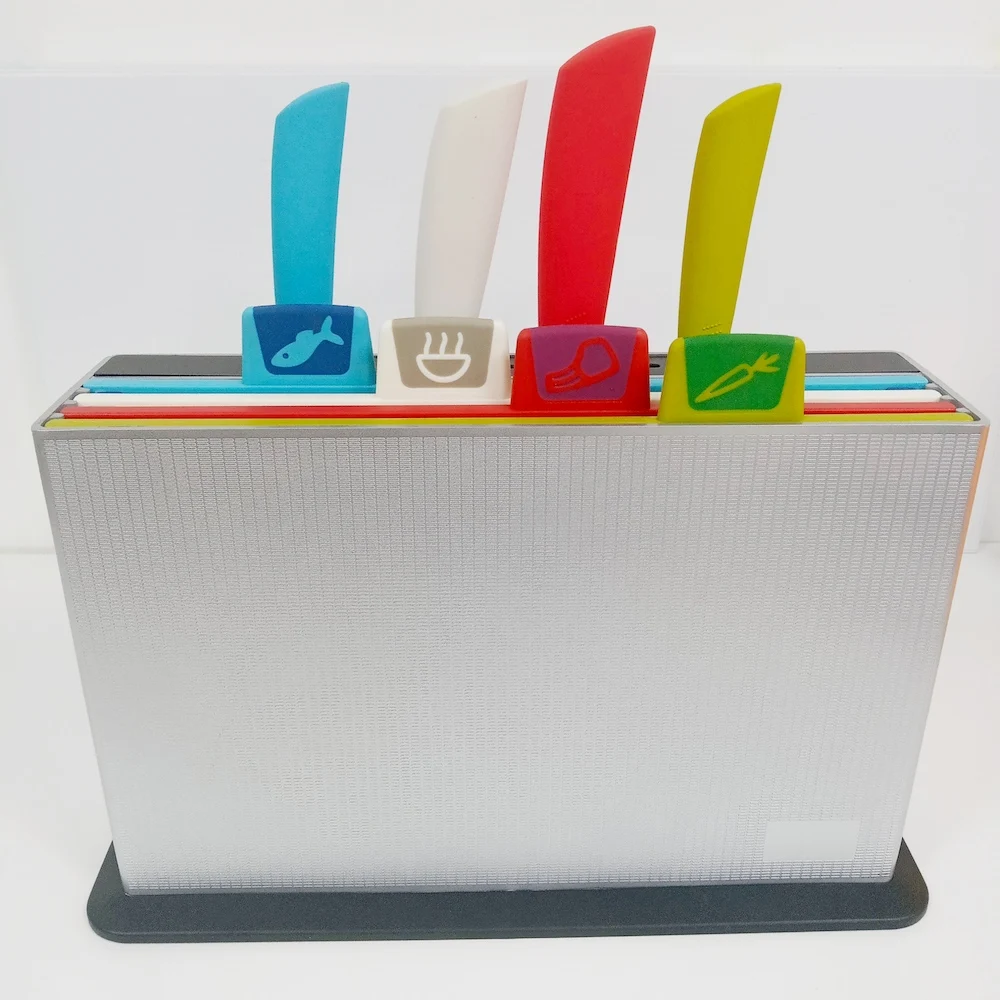 

Environmental protection 9-piece Color-coded Plastic Cutting Board Set with Independent Cooking and Raw Food with Ceramic Knife