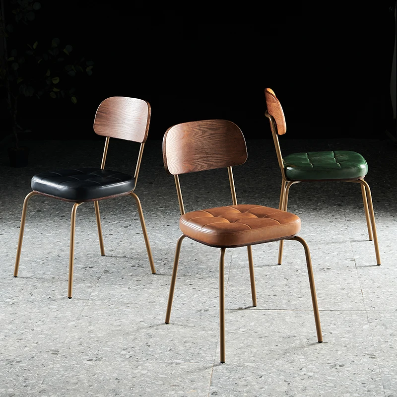 

#Vintage Stackable Brass Metal Tufted Leather Cushion Restaurant Cafe Dining Chairs