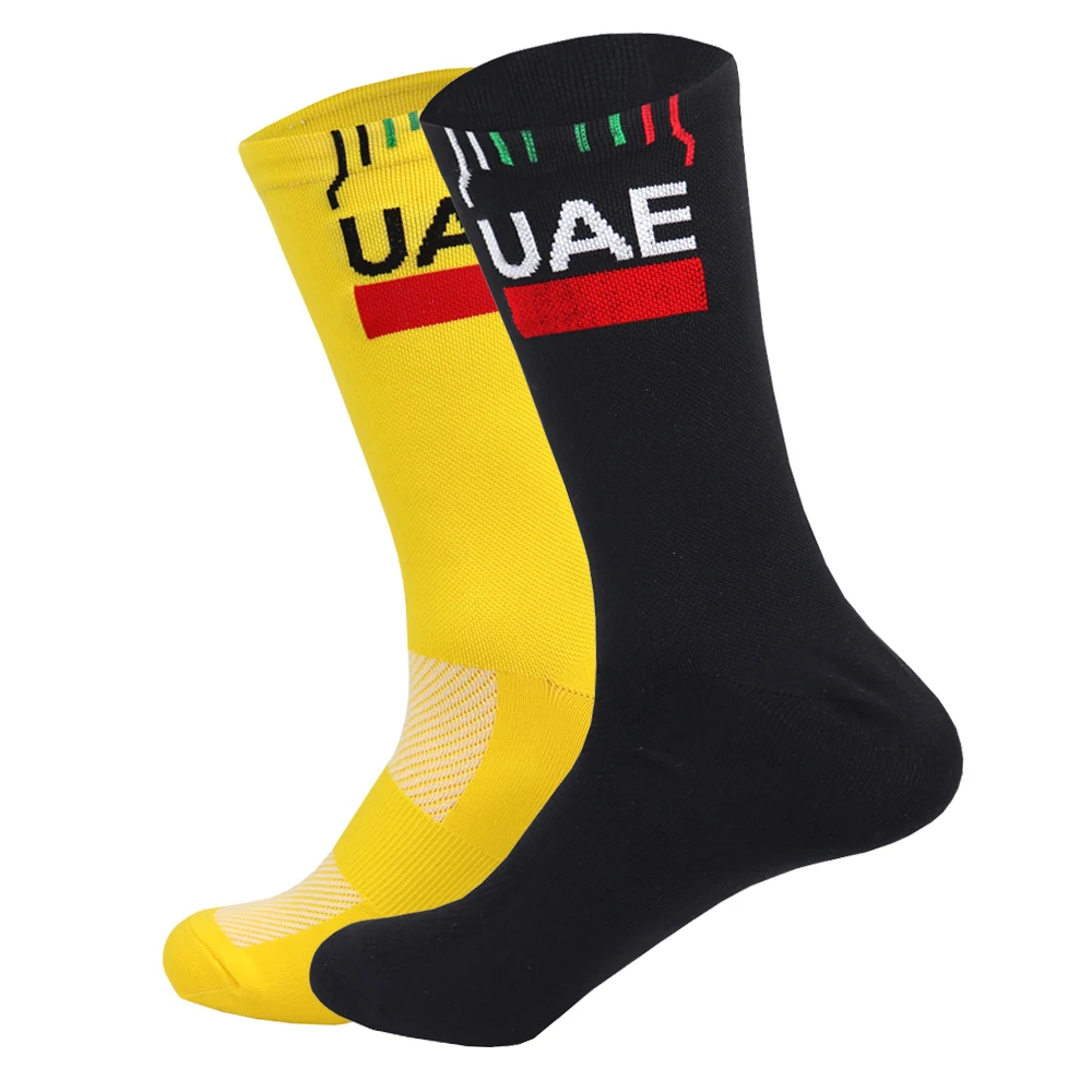 New Black Cycling Socks Men Women UAE Team Breathable Quick Dry Outdoor Football Running Socks