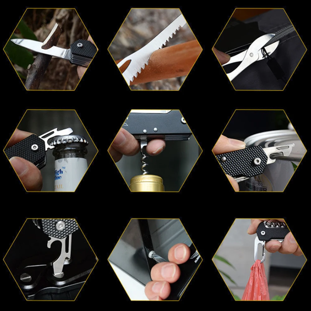 8 in 1 Multifunctional Folding knife Self-defense Outdoor Survival Camping Multi-tool EDC Pocket Knives Portable Hand Tools