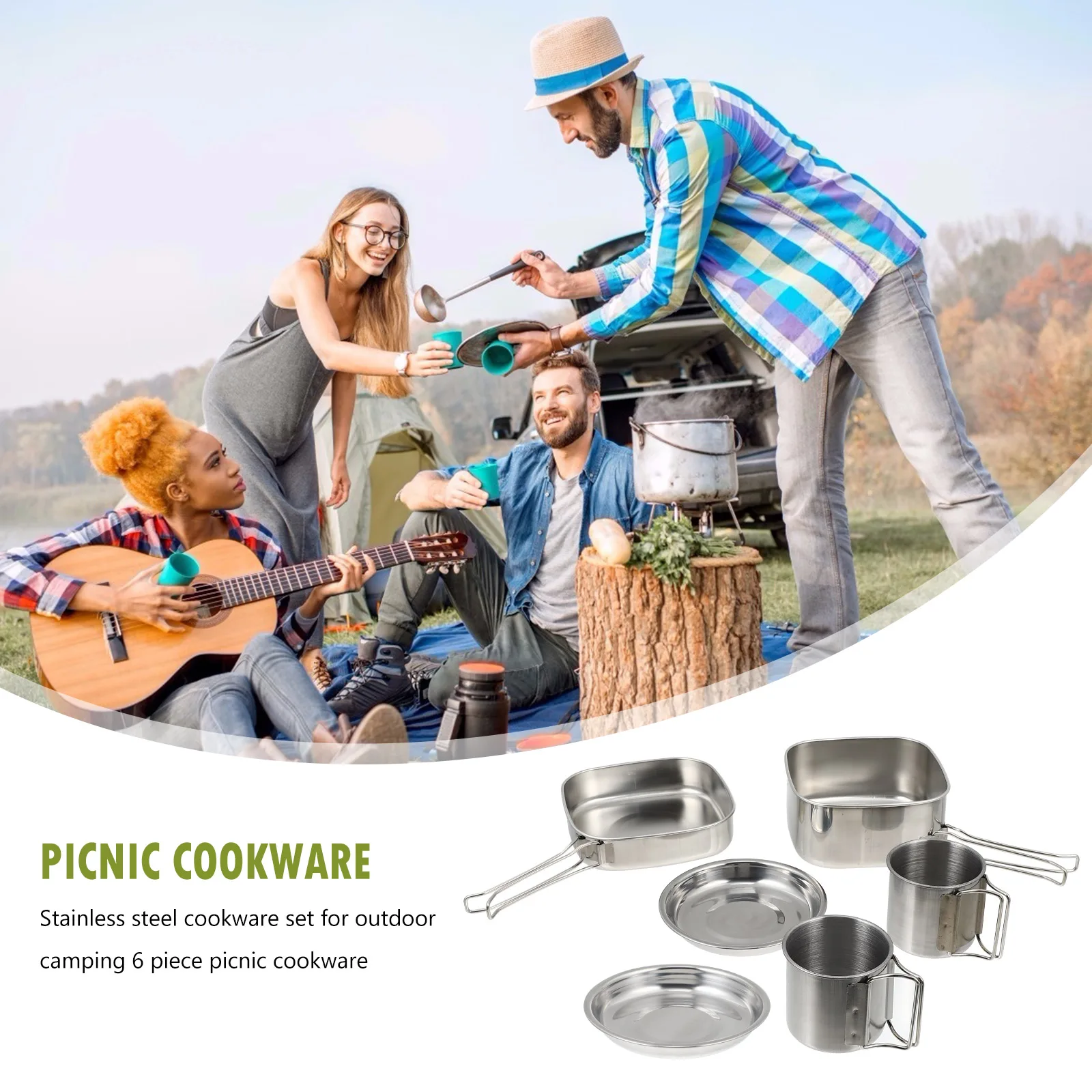 

1Set Portable Stainless Steel Camping Cookware Folding Handle Cooking Pot Outdoor Picnic Hiking Bbq Cooking Utensils Set