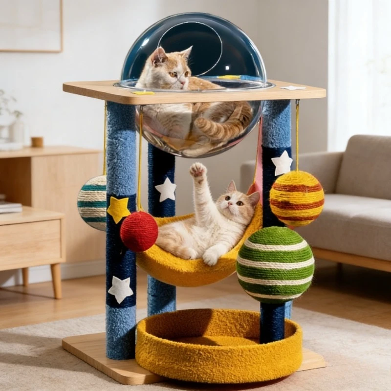 

Sisal Cat Scratcher Tree Integrated Starry Sky Climb Rack Space Capsule Nest Household Compact Flat Space-Saving Indoor
