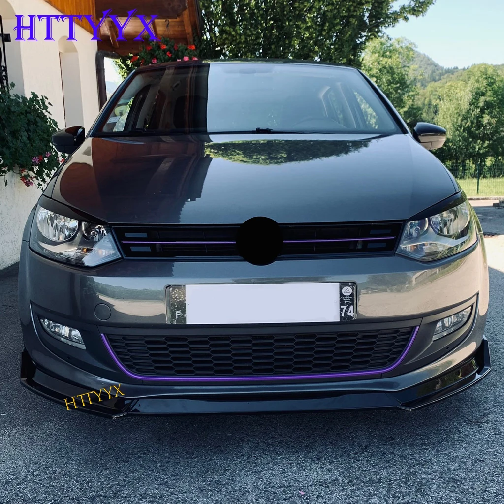 HTTYYX Gloss Black paraurti anteriore Splitter Lip 3 pezzi misura per VW Polo MK5 6R Standard pre-facelift 2010 2011 2012 2013