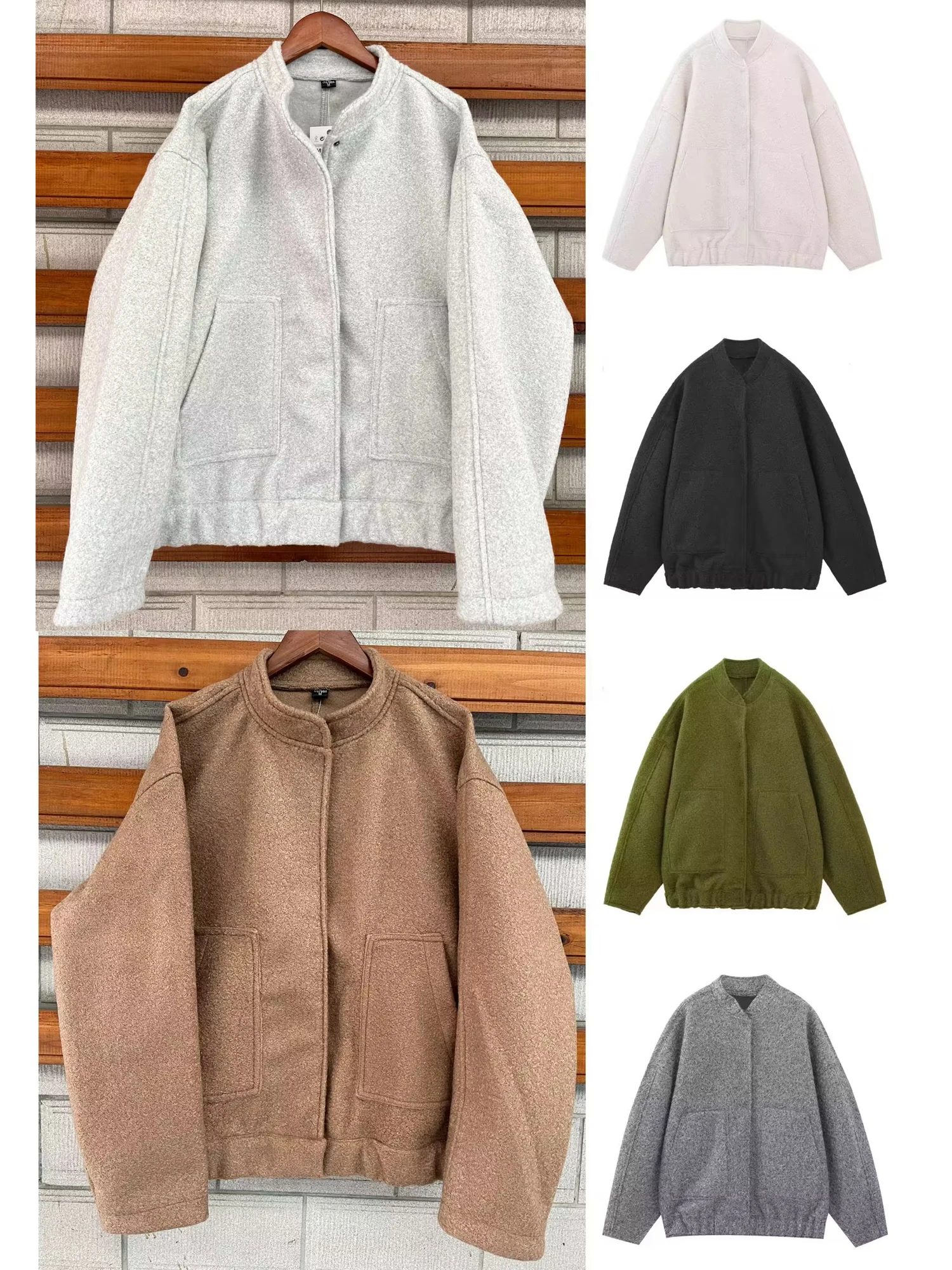 Fashion Solid Bombers Jackets Coat Women Loose Outwear With Button Long Sleeve Tops Gray Spring Casual Female Pocket Jacket Ins