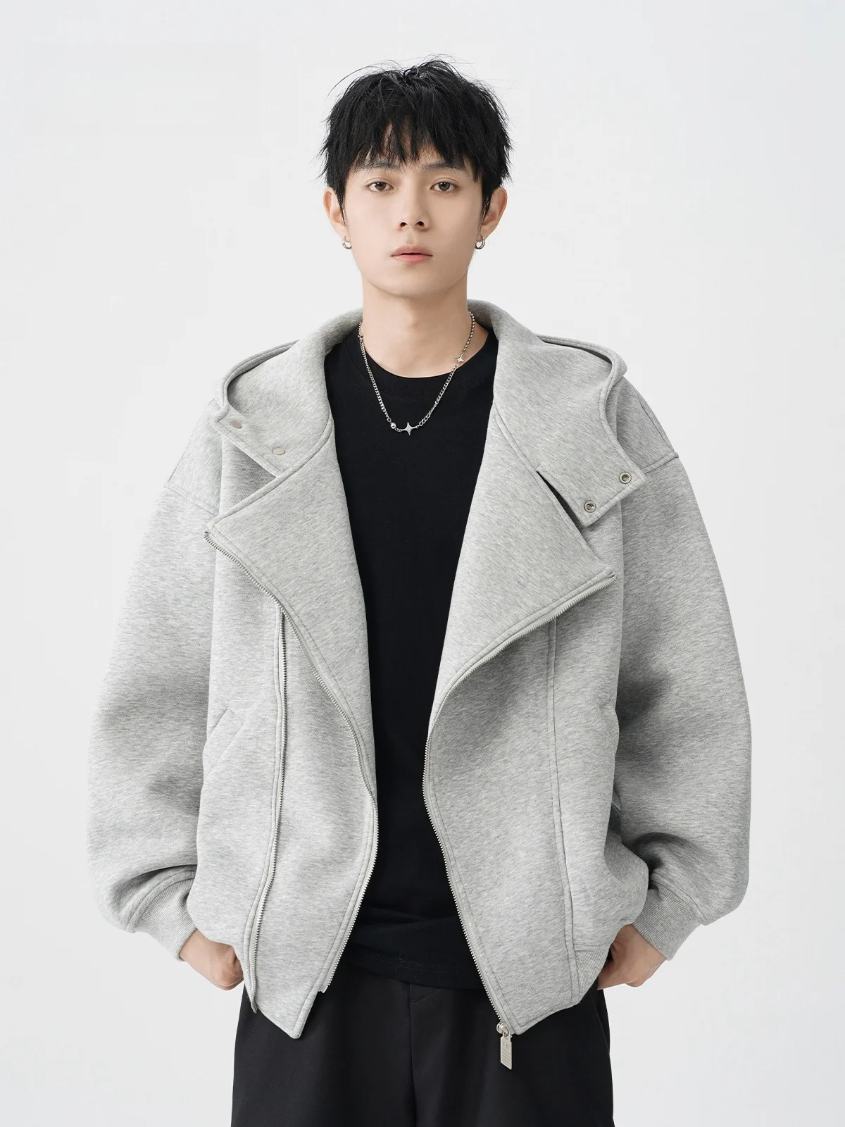 

American Sle Hooded Thiened Fce Double Zipper Cardigan Men's Autumn Winter Faion Brand Warm Design Couple's Outerwear