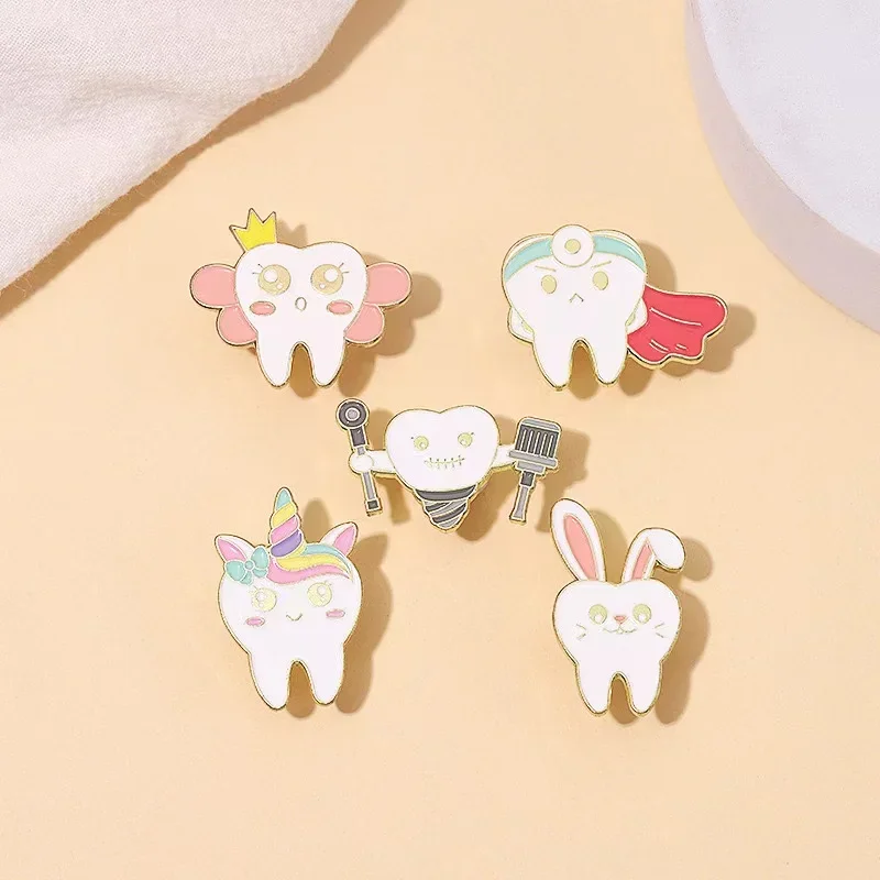 Protect Your Teeth Enamel Pin Custom Fight Against Tooth Decay Dentist Nursing Brooch Badge Lapel Rabbit Jewelry Gifts Wholesale