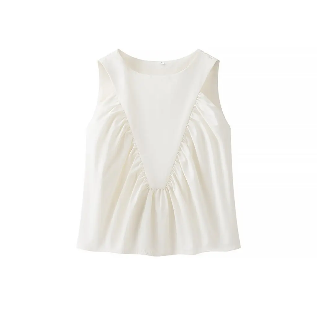 

Women's round Neck Pleated Vest Solid Color Street Fashion New European American Style Spring