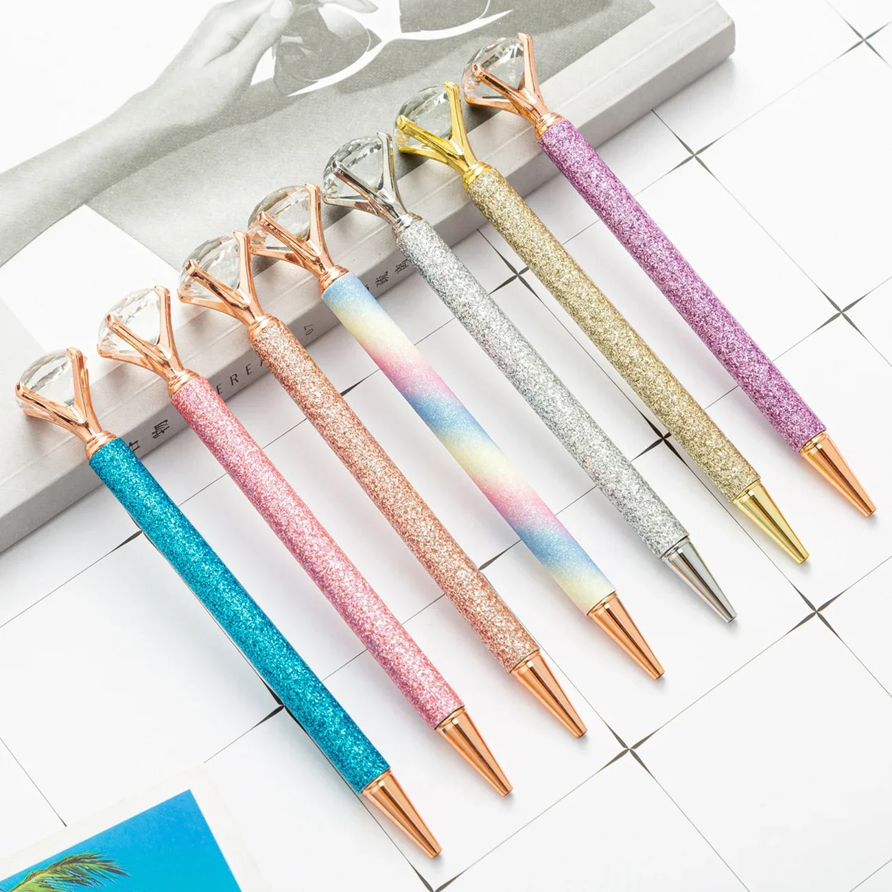 

50 pcs/lot Luxury Bling Metal Ballpoint Pen with Big Diamond Writting Stationery for Gift Promotion Office School Supplier