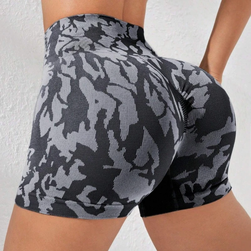 Women Seamless Tie Dye Shorts Nylon Slim Leggings Outdoor Workout Sports Shorts Elastic High Waist Yoga Fitness Leggings