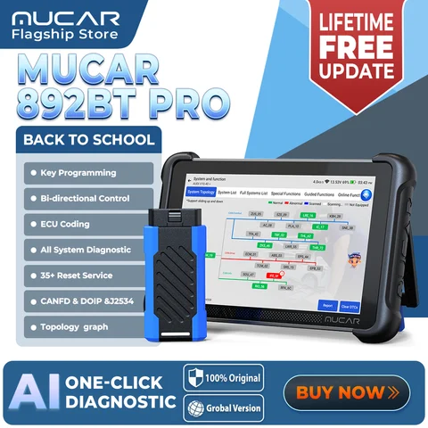 MUCAR 892BT PRO AI Key Programmer Topology Automotive Diagnostic Tool J2534 Bidirectional Car Obd2 Scanner ECU Coding CANFD DOIP