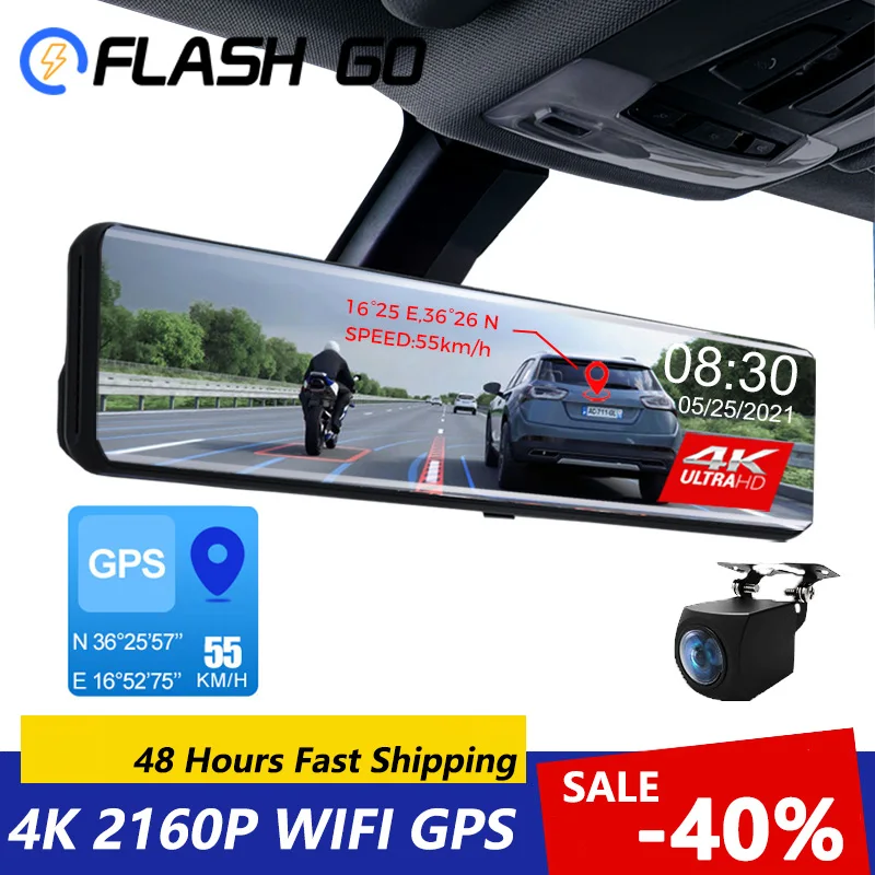 

Car DVR Rear View Mirror Recorder 4K Video 12 Inch Dash Cam WIFI GPS Track Sony IMX415 Ultra HD 3840*2160P Camera for Phone App