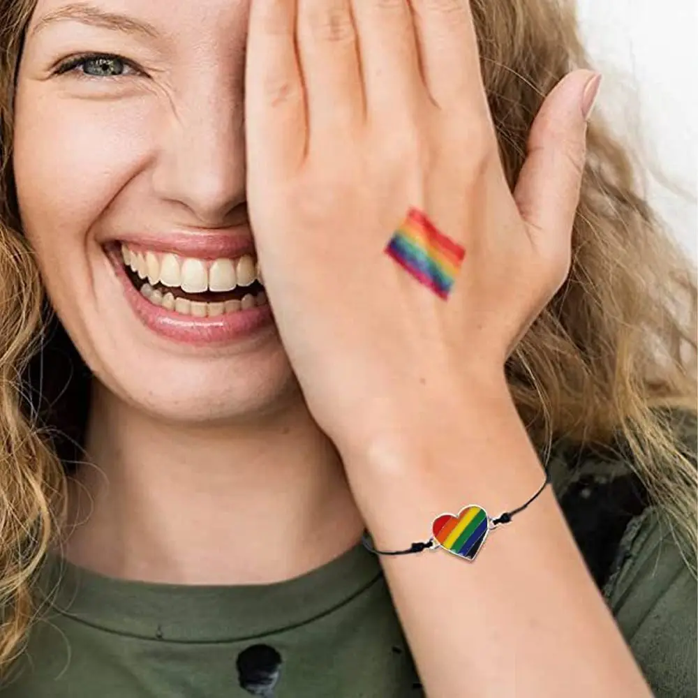 

6Pcs Love Heart Couple Prided Bracelet Boho Colorful Rainbow Beaded Bracelet Hand Jewelry Turkish Charm Friendship Braided Rope