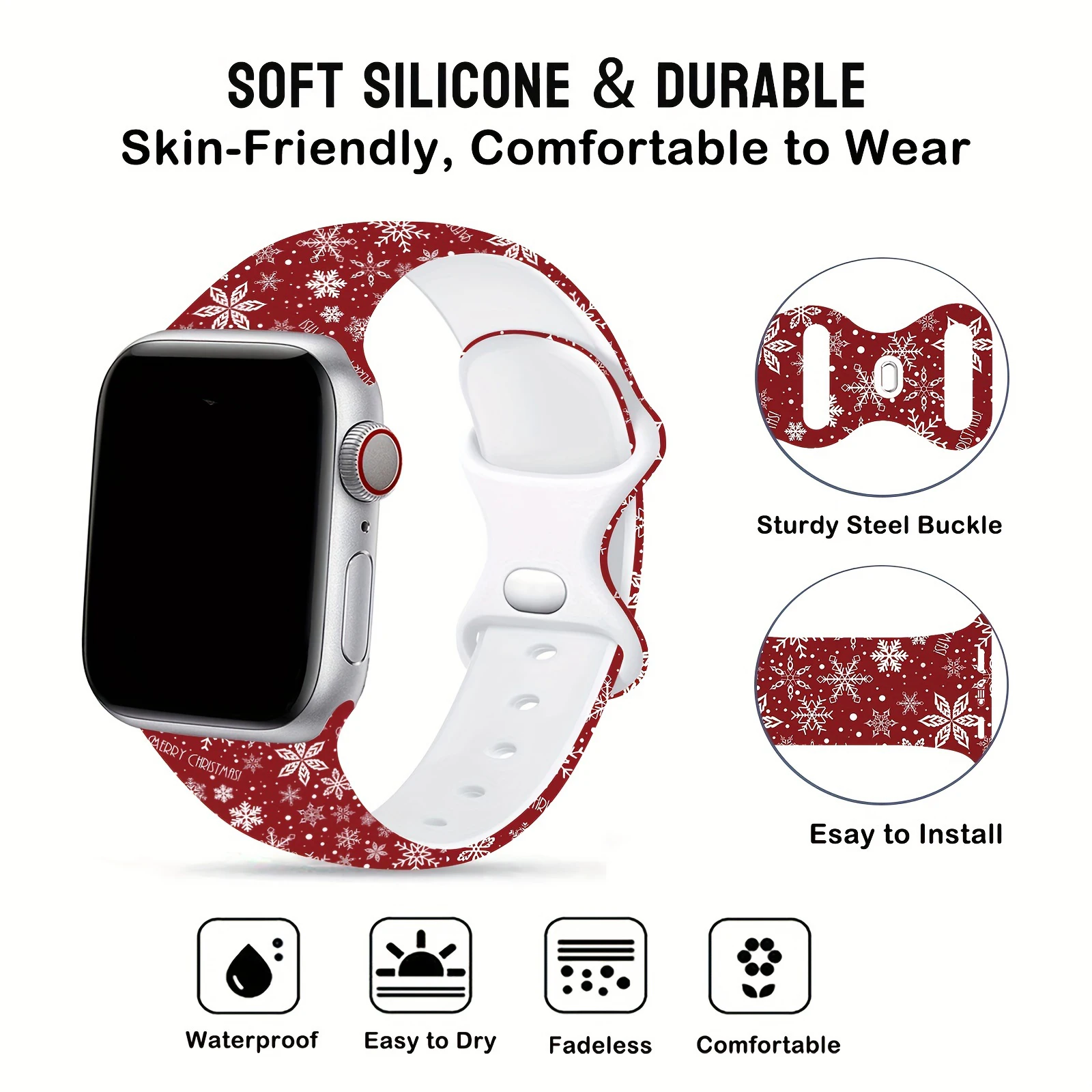 عيد الميلاد سيليكون حزام لساعة أبل 40 41 42 44 45 46 49 مللي متر عيد الميلاد عطلة سانتا ثلج iWatch العصابات 11 10 9 8 7 6 5 SE الترا